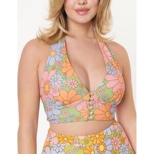 Smak Parlour Floral Hippie Halter Crop Top XL